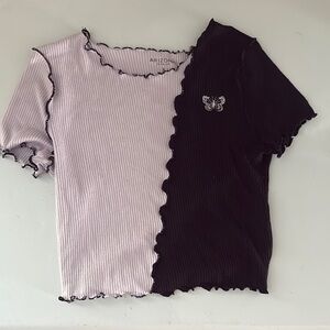 Arizona Jean Company Black and Pink Ribbed Crop T-Shirt